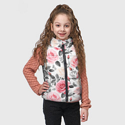 Детский жилет Розовые розы и серые листочки - паттерн, цвет: 3D-красный — фото 2