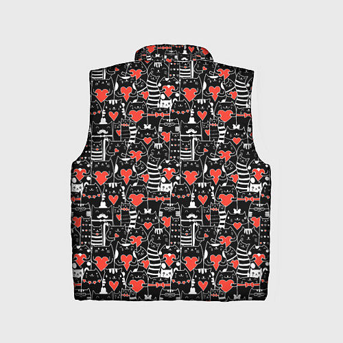 Детский жилет Черные котики держат сердечки паттерн / 3D-Красный – фото 2