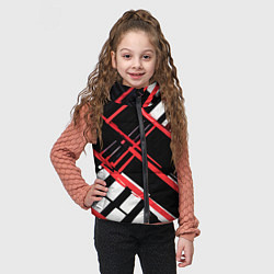 Детский жилет Красно-белые линии на чёрном фоне, цвет: 3D-красный — фото 2