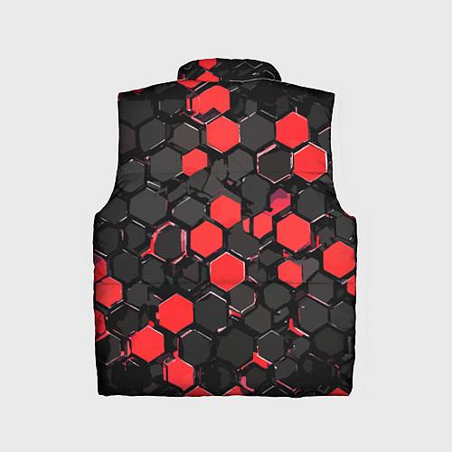 Детский жилет Красно-серые шестиугольники на чёрном фоне / 3D-Красный – фото 2