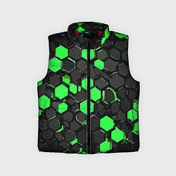 Детский жилет Зелёно-серые шестиугольники на чёрном фоне, цвет: 3D-красный