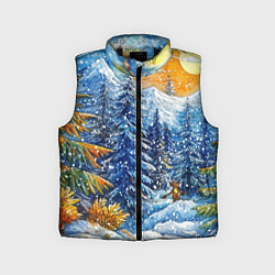 Детский жилет Новогодние елки в лесу масляные краски