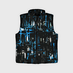 Детский жилет Бело-синяя тревожная абстракция на чёрном фоне, цвет: 3D-черный