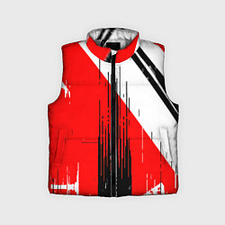 Детский жилет Вертикальные чёрные линии на красно-белом фоне, цвет: 3D-светло-серый