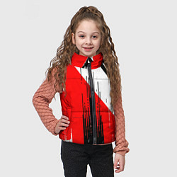 Детский жилет Вертикальные чёрные линии на красно-белом фоне, цвет: 3D-светло-серый — фото 2