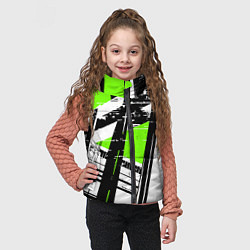 Детский жилет Чёрно-белые абстрактные линии на зелёном фоне, цвет: 3D-светло-серый — фото 2