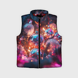 Детский жилет Новогодние шары и фиолетовые блески, цвет: 3D-красный
