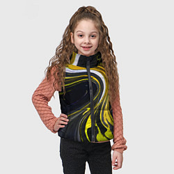 Детский жилет Волнистые бело-жёлтые линии на чёрном фоне, цвет: 3D-черный — фото 2