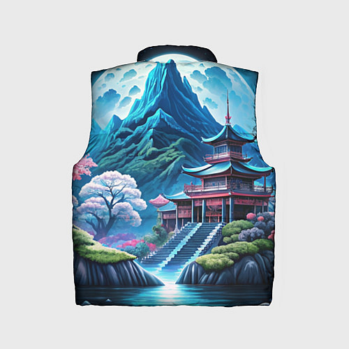 Детский жилет Пейзаж Японии и горы / 3D-Красный – фото 2