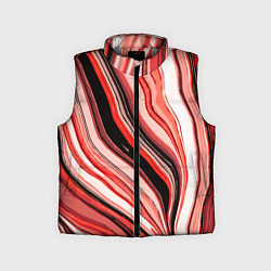 Детский жилет Волнистые вертикальные чёрно-красные полосы, цвет: 3D-светло-серый