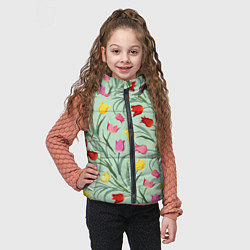 Детский жилет Тюльпаны цветочный паттерн на светло-зелёном фоне, цвет: 3D-красный — фото 2