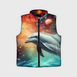 Детский жилет Галактический дельфин - неоновый космос, цвет: 3D-черный