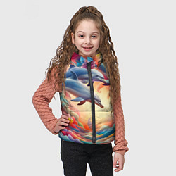 Детский жилет Три небесных дельфина - нейроарт фантазия, цвет: 3D-черный — фото 2