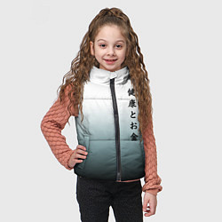 Детский жилет Градиент с надписью на японском - здоровье и деньг, цвет: 3D-черный — фото 2