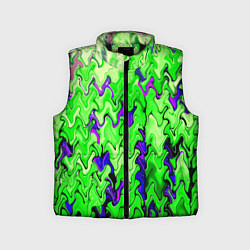 Детский жилет Ярко-зелёный стекающая абстаркция, цвет: 3D-черный