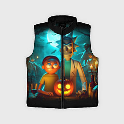 Детский жилет Morty and Rick with pumpkin - neon halloween, цвет: 3D-черный