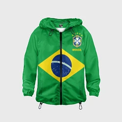 Ветровка с капюшоном детская Сборная Бразилии: зеленая, цвет: 3D-черный