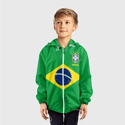 Ветровка с капюшоном детская Сборная Бразилии: зеленая, цвет: 3D-белый — фото 2