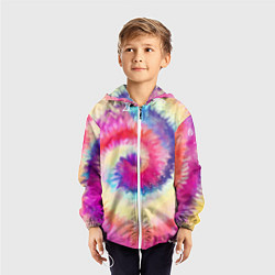 Ветровка с капюшоном детская Tie Dye vortex, цвет: 3D-белый — фото 2