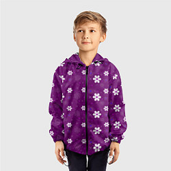 Ветровка с капюшоном детская Узор цветы на фиолетовом фоне, цвет: 3D-черный — фото 2