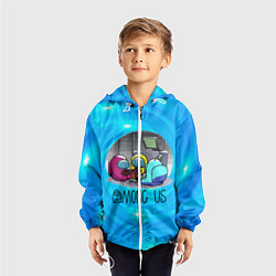 Ветровка с капюшоном детская Among Us карты, цвет: 3D-белый — фото 2