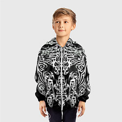 Ветровка с капюшоном детская ТАТУ ЧЕРНО БЕЛОЕ УЗОР, цвет: 3D-белый — фото 2