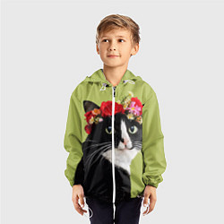 Ветровка с капюшоном детская Кот и цветы, цвет: 3D-белый — фото 2