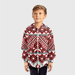 Ветровка с капюшоном детская Русский узор, геометрическая вышивка, цвет: 3D-белый — фото 2