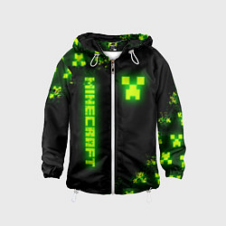 Ветровка с капюшоном детская MINECRAFT NEON LOGO CREEPER, цвет: 3D-белый