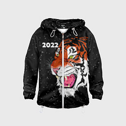 Ветровка с капюшоном детская Рычащий Тигр и Снегопад 2022, цвет: 3D-белый