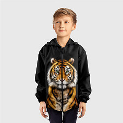 Ветровка с капюшоном детская Пушистый Тигр Во Тьме Символ 2022 года, цвет: 3D-черный — фото 2