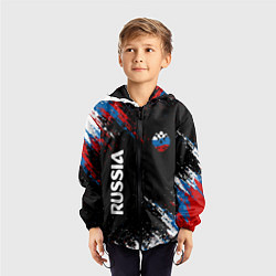 Ветровка с капюшоном детская Russia Штрихи в цвет Флага, цвет: 3D-черный — фото 2
