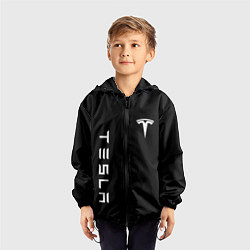 Ветровка с капюшоном детская Tesla Тесла логотип и надпись, цвет: 3D-черный — фото 2