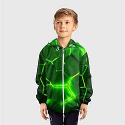 Ветровка с капюшоном детская 3D ПЛИТЫ НЕОН NEON GREEN HEXAGON РАЗЛОМ, цвет: 3D-белый — фото 2