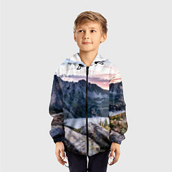 Ветровка с капюшоном детская Горы на закате, цвет: 3D-черный — фото 2