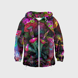 Ветровка с капюшоном детская Вот такие грибочки Pattern Психоделика, цвет: 3D-белый