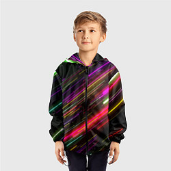 Ветровка с капюшоном детская Неоновый паттерн Abstraction, цвет: 3D-черный — фото 2