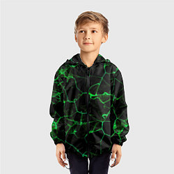 Ветровка с капюшоном детская Абстракция - Черно-зеленый фон - дым, цвет: 3D-черный — фото 2
