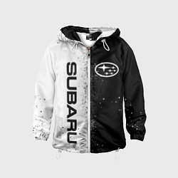 Ветровка с капюшоном детская СУБАРУ - SUBARU ЧЕРНО БЕЛЫЕ БРЫЗГИ КРАСКА, цвет: 3D-белый