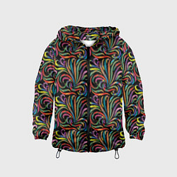 Ветровка с капюшоном детская Разноцветные яркие узоры, цвет: 3D-черный