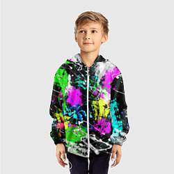 Ветровка с капюшоном детская Разноцветные пятна краски на черном фоне, цвет: 3D-белый — фото 2