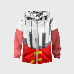 Ветровка с капюшоном детская Клавиши фортепиано как картошка фри, цвет: 3D-белый