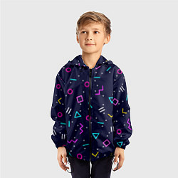 Ветровка с капюшоном детская Neon geometric shapes, цвет: 3D-черный — фото 2