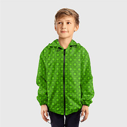 Ветровка с капюшоном детская Зеленые круги и ромбы, цвет: 3D-черный — фото 2