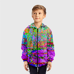 Ветровка с капюшоном детская Пиксельный глитч-арт паттерн, цвет: 3D-черный — фото 2