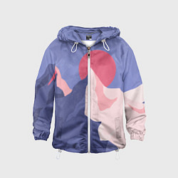 Ветровка с капюшоном детская Пейзаж гор и леса в стиле ретро, цвет: 3D-белый