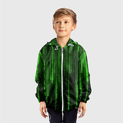 Ветровка с капюшоном детская Двоичный код зеленый, цвет: 3D-белый — фото 2