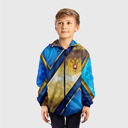 Ветровка с капюшоном детская Золотой герб России на синем объемном фоне, цвет: 3D-черный — фото 2
