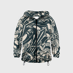 Ветровка с капюшоном детская Японская тату текстура, цвет: 3D-черный