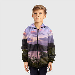 Ветровка с капюшоном детская Пейзаж вечерней реки и леса, цвет: 3D-черный — фото 2